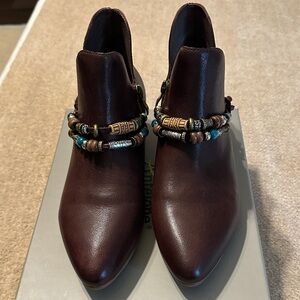 Antelope Dark Brown Leather Beaded Ankle Booties